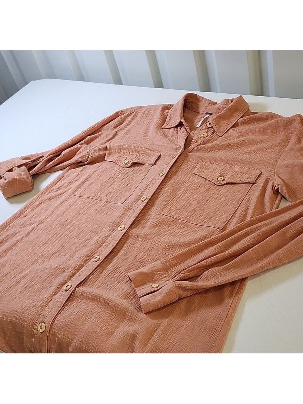 Free People Womens Orange Button-Up Long Shirt Dress Size Small - Picture 5 of 8